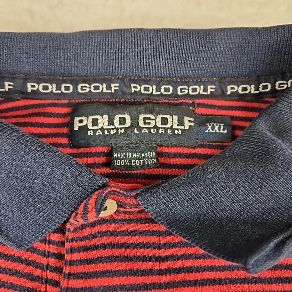 Vintage Polo Golf Ralph Lauren Shirt Men's XXL Red Black Stripes 1/4 Button Logo